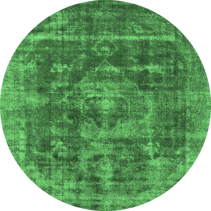 Round Machine Washable Oriental Emerald Green Industrial Area Rugs, wshurb1829emgrn