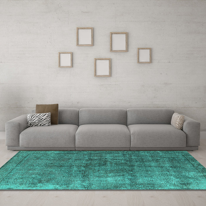 Machine Washable Oriental Turquoise Industrial Area Rugs in a Living Room,, wshurb1830turq