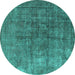 Round Machine Washable Oriental Turquoise Industrial Area Rugs, wshurb1830turq