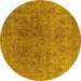 Round Machine Washable Oriental Yellow Industrial Rug, wshurb1831yw