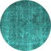 Round Oriental Turquoise Industrial Rug, urb1832turq