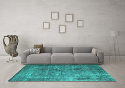 Machine Washable Oriental Turquoise Industrial Area Rugs in a Living Room,, wshurb1832turq