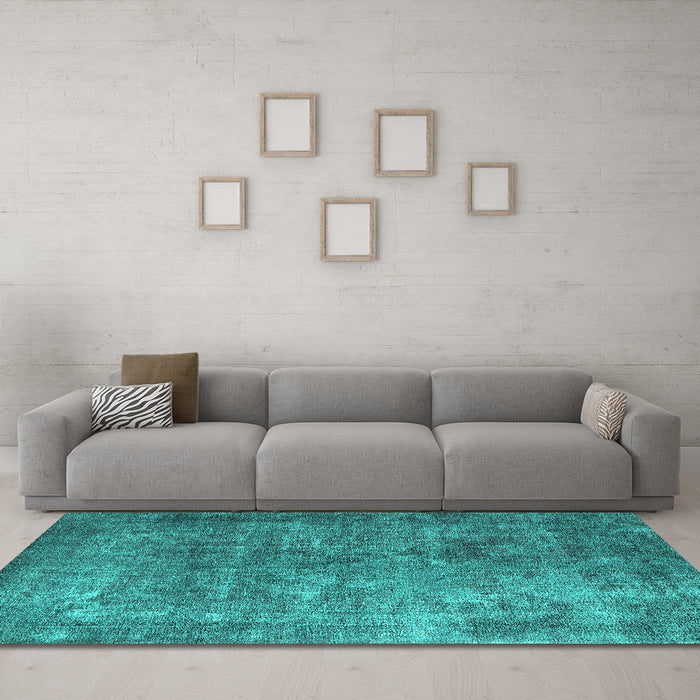 Machine Washable Oriental Turquoise Industrial Area Rugs in a Living Room,, wshurb1832turq