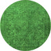 Round Machine Washable Oriental Green Industrial Area Rugs, wshurb1833grn