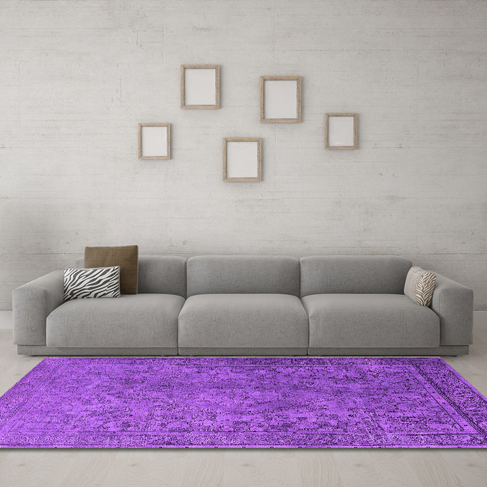 Machine Washable Oriental Purple Industrial Area Rugs in a Living Room, wshurb1833pur