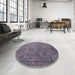 Round Machine Washable Industrial Modern Carbon Gray Rug in a Office, wshurb1833