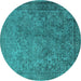 Round Machine Washable Oriental Turquoise Industrial Area Rugs, wshurb1833turq