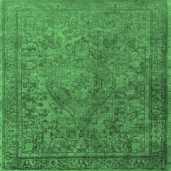 Square Machine Washable Oriental Emerald Green Industrial Area Rugs, wshurb1833emgrn