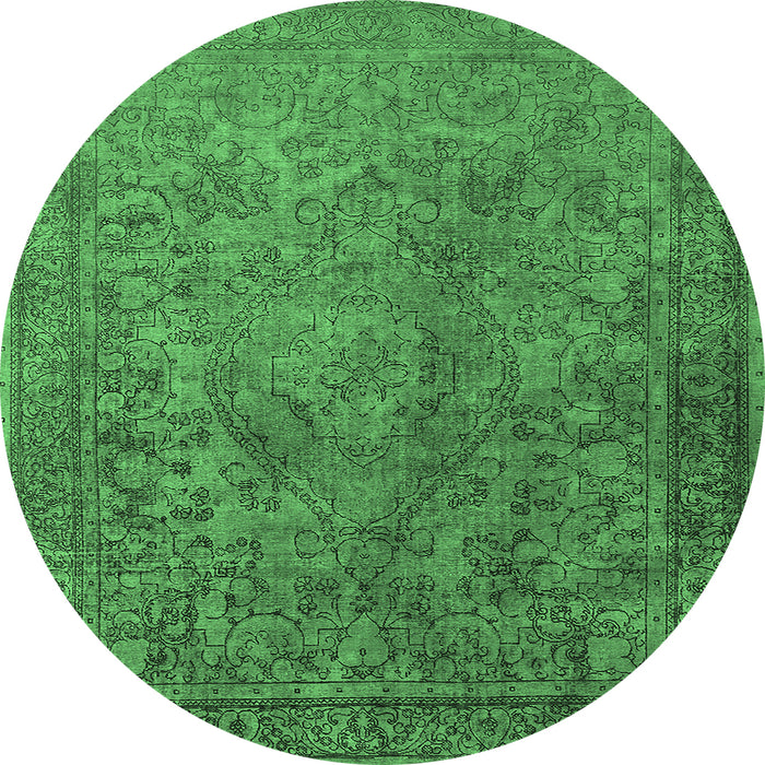 Round Machine Washable Oriental Emerald Green Industrial Area Rugs, wshurb1833emgrn