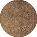 Round Machine Washable Oriental Brown Industrial Rug, wshurb1833brn