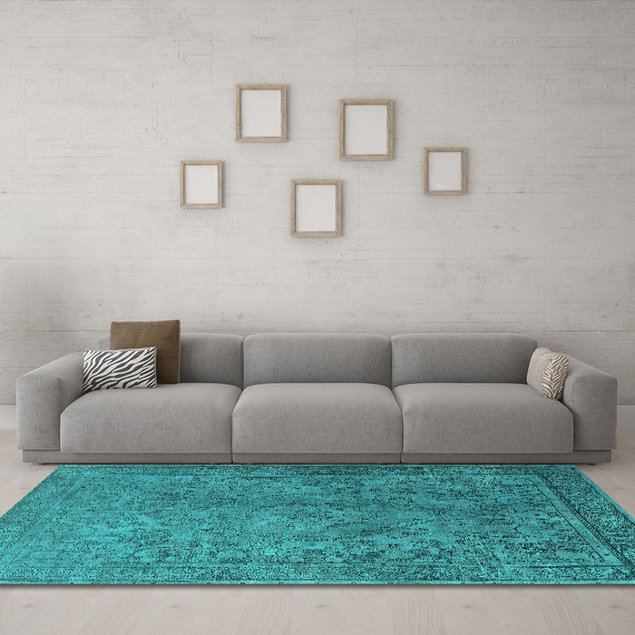 Machine Washable Oriental Turquoise Industrial Area Rugs in a Living Room,, wshurb1833turq