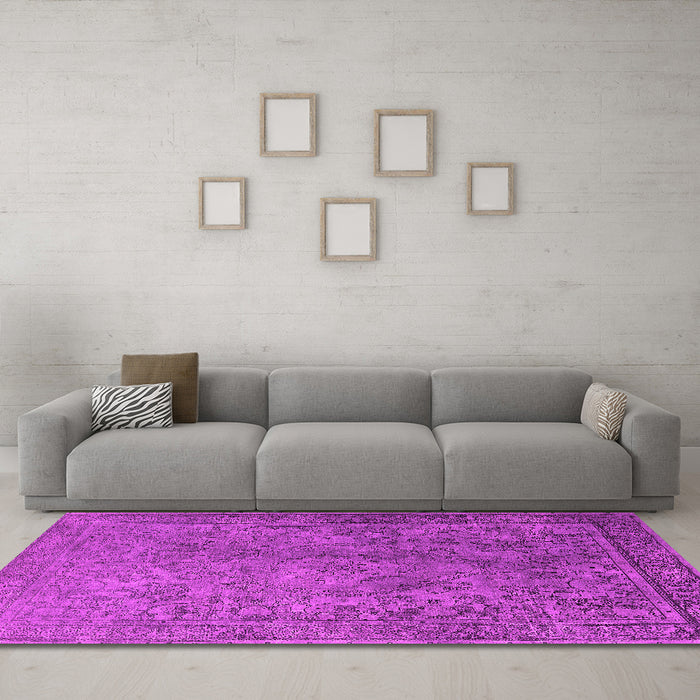 Machine Washable Oriental Pink Industrial Rug in a Living Room, wshurb1833pnk