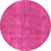 Round Machine Washable Oriental Pink Industrial Rug, wshurb1834pnk