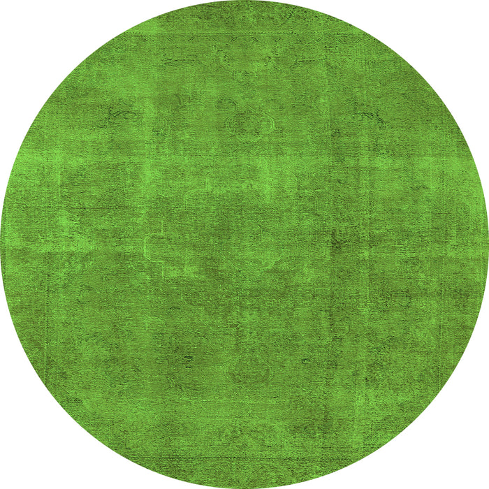 Round Machine Washable Oriental Green Industrial Area Rugs, wshurb1834grn