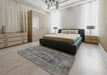 Mid-Century Modern Carbon Gray Oriental Rug in a Bedroom, urb1836