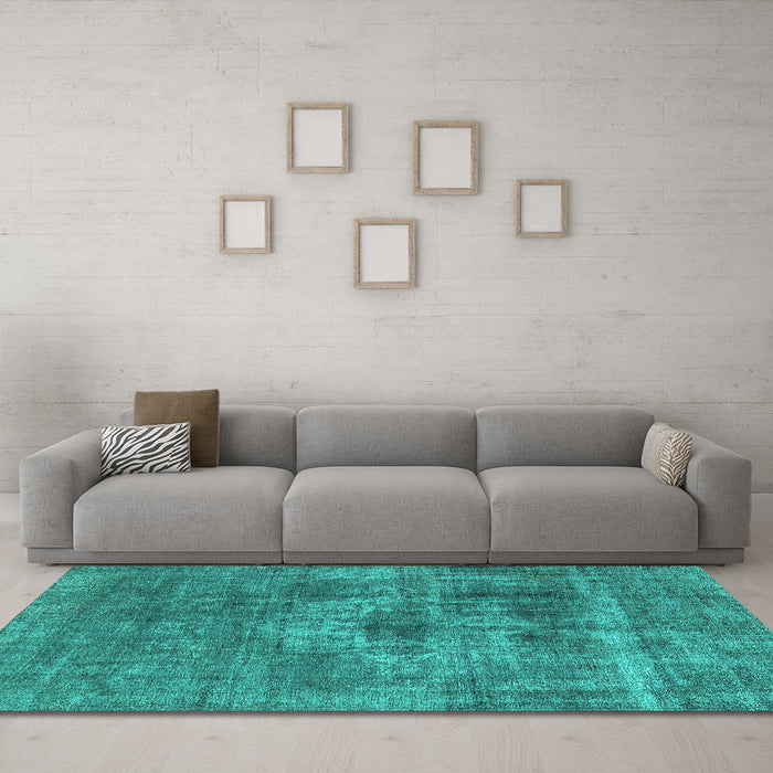 Machine Washable Oriental Turquoise Industrial Area Rugs in a Living Room,, wshurb1836turq