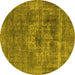 Round Oriental Yellow Industrial Rug, urb1836yw