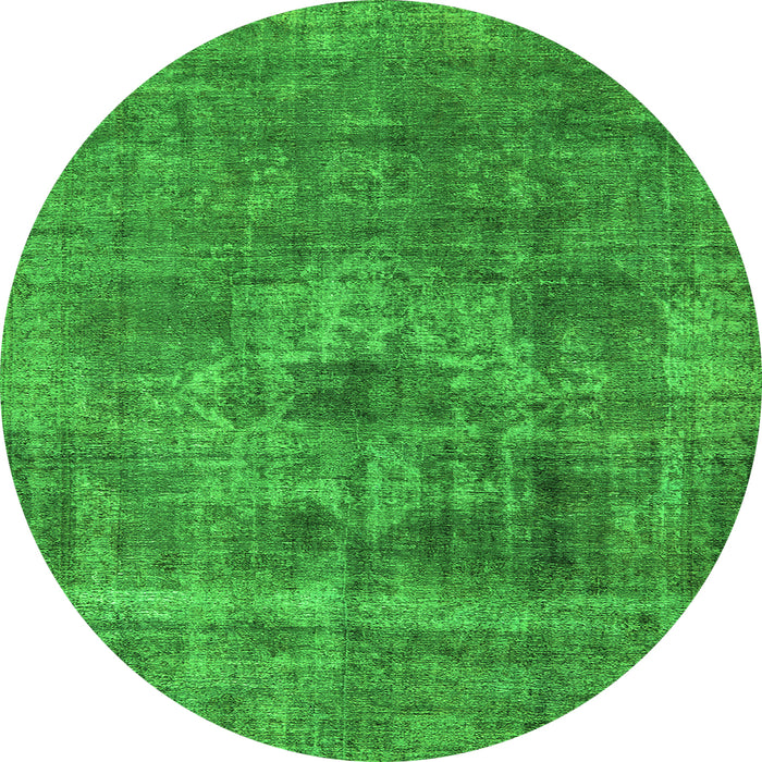 Round Machine Washable Oriental Green Industrial Area Rugs, wshurb1836grn