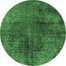 Round Machine Washable Oriental Emerald Green Industrial Area Rugs, wshurb1837emgrn