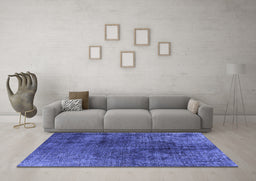 Machine Washable Oriental Blue Industrial Rug in a Living Room, wshurb1837blu