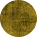 Round Machine Washable Oriental Yellow Industrial Rug, wshurb1837yw