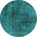 Round Machine Washable Oriental Turquoise Industrial Area Rugs, wshurb1837turq