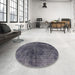 Round Mid-Century Modern Plum Purple Oriental Rug in a Office, urb1837