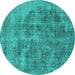 Round Oriental Turquoise Industrial Rug, urb1838turq