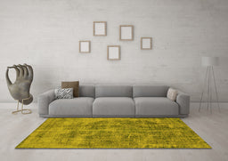 Machine Washable Oriental Yellow Industrial Rug in a Living Room, wshurb1838yw