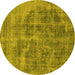 Round Machine Washable Oriental Yellow Industrial Rug, wshurb1838yw