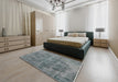 Mid-Century Modern Dark Gray Oriental Rug in a Bedroom, urb1838