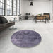 Round Mid-Century Modern Purple Oriental Rug in a Office, urb1839