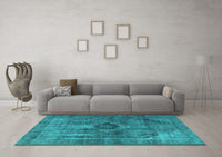 Machine Washable Oriental Turquoise Industrial Rug, wshurb1839turq