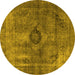 Round Oriental Yellow Industrial Rug, urb1839yw