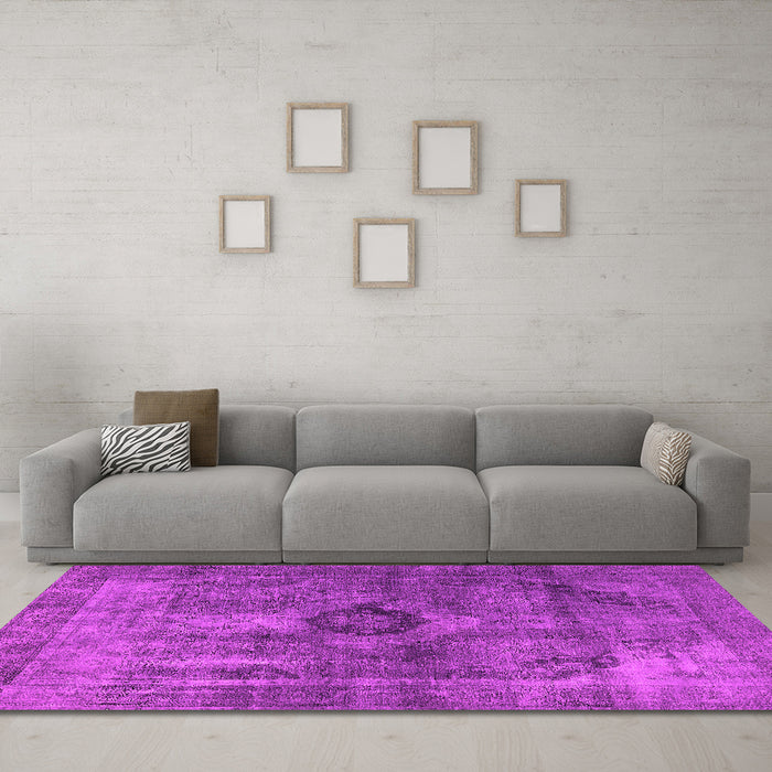 Machine Washable Oriental Pink Industrial Rug in a Living Room, wshurb1839pnk