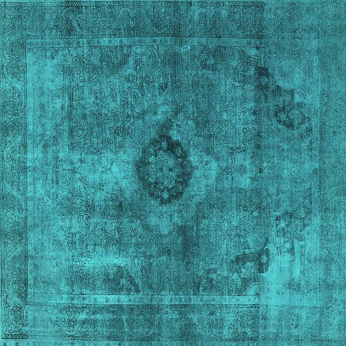 Square Oriental Turquoise Industrial Rug, urb1839turq