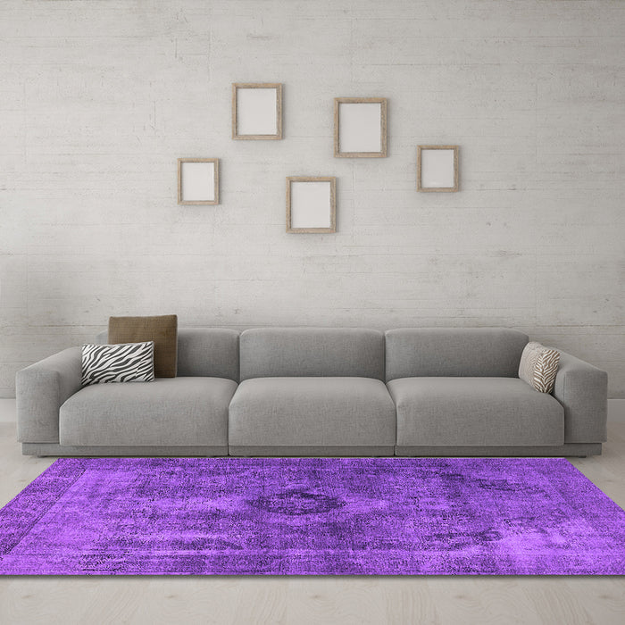 Machine Washable Oriental Purple Industrial Area Rugs in a Living Room, wshurb1839pur