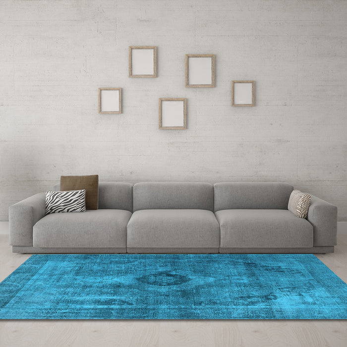 Machine Washable Oriental Light Blue Industrial Rug in a Living Room, wshurb1839lblu