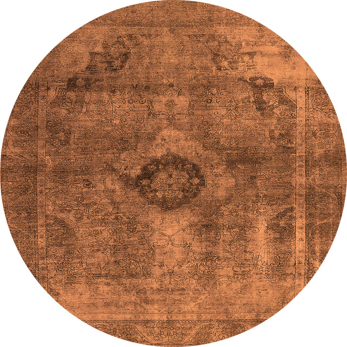 Round Machine Washable Oriental Orange Industrial Area Rugs, wshurb1839org