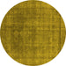 Round Machine Washable Oriental Yellow Industrial Rug, wshurb1840yw