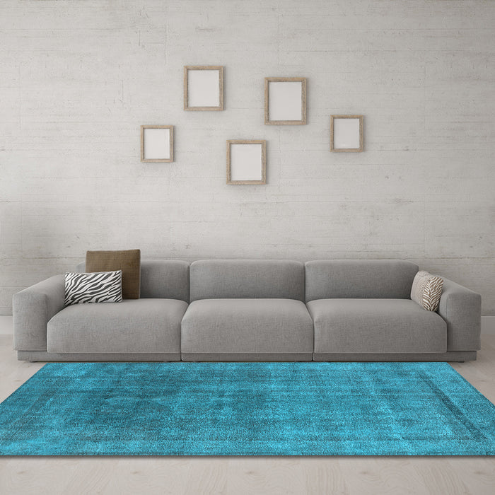 Machine Washable Oriental Light Blue Industrial Rug in a Living Room, wshurb1840lblu