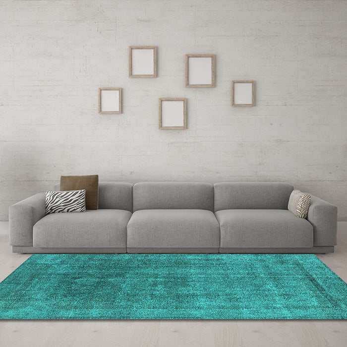 Machine Washable Oriental Turquoise Industrial Area Rugs in a Living Room,, wshurb1840turq