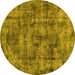 Round Machine Washable Oriental Yellow Industrial Rug, wshurb1841yw