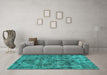 Machine Washable Oriental Turquoise Industrial Area Rugs in a Living Room,, wshurb1841turq