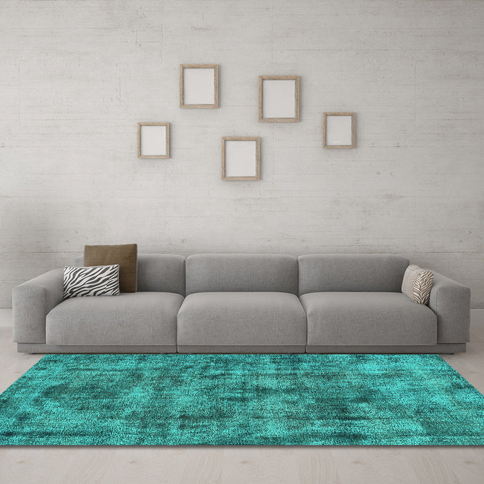 Machine Washable Oriental Turquoise Industrial Area Rugs in a Living Room,, wshurb1841turq