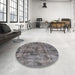 Round Mid-Century Modern Gray Oriental Rug in a Office, urb1841