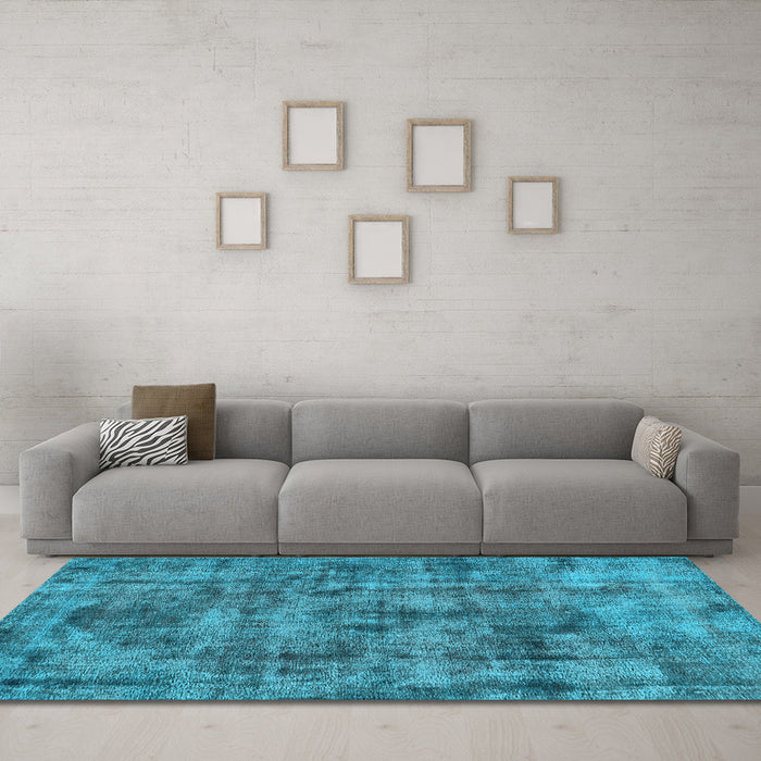 Machine Washable Oriental Light Blue Industrial Rug in a Living Room, wshurb1841lblu