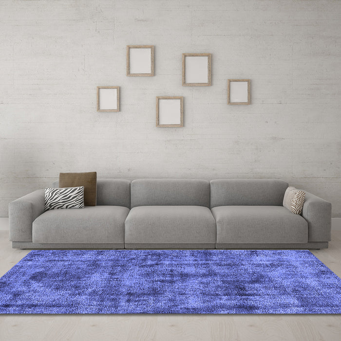 Machine Washable Oriental Blue Industrial Rug in a Living Room, wshurb1841blu