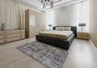 Mid-Century Modern Gray Oriental Rug in a Bedroom, urb1841