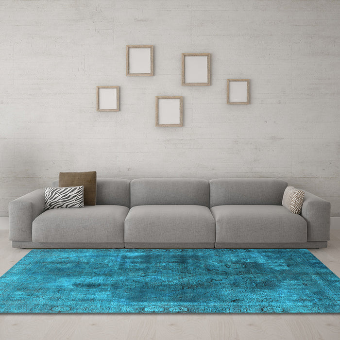 Machine Washable Oriental Light Blue Industrial Rug in a Living Room, wshurb1842lblu